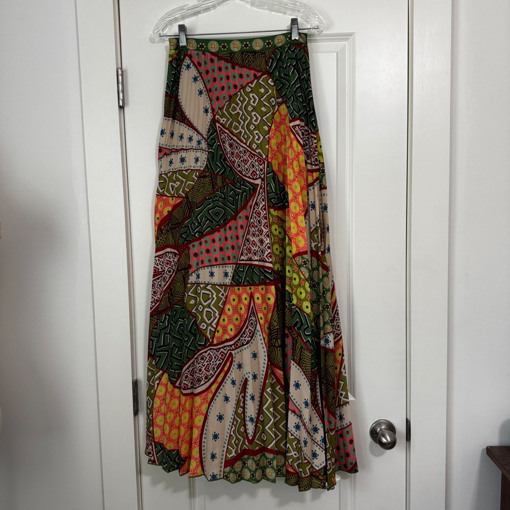 CQ by CQ Medium Pleated Elastic Waist Maxi Skirt Patchwork Boho Retro Festival